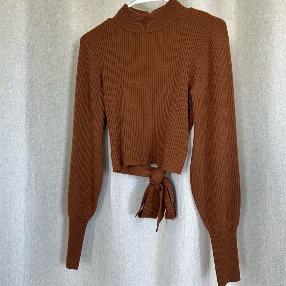 🏷️S Reformation Sweater Osteria Open-Back Tie Mock-Neck Cashmere